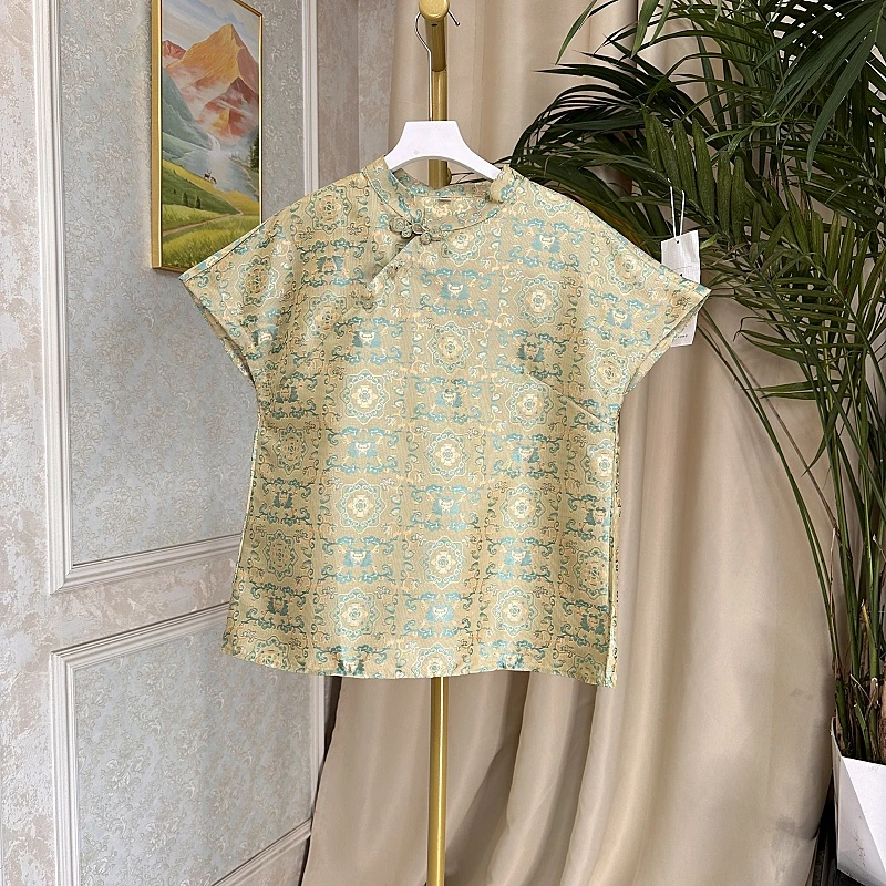 【异色罗】新中式宋锦衬衫气质上衣洋气时尚薄款夏款遮肉显瘦夏季