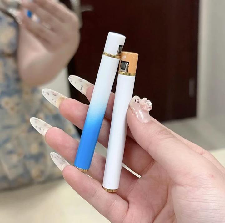 迷你圆柱香烟型打火机砂轮明火打火机家用耐用彩色小巧金属打火机