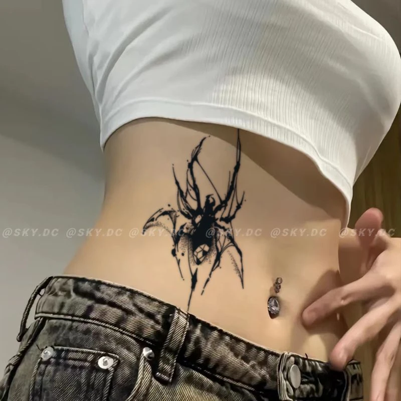 黑化蜘蛛纹身贴防汗半永久腰部腹部防水持久逼真手臂腿部辣妹贴纸