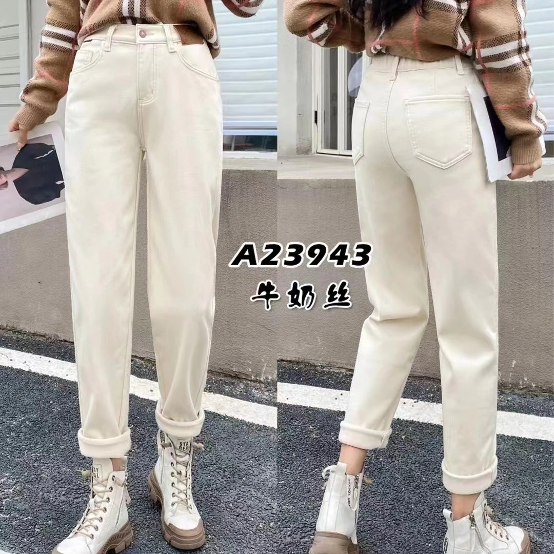 【七彩衣】 23943休闲加绒牛仔老爹裤 裤长95