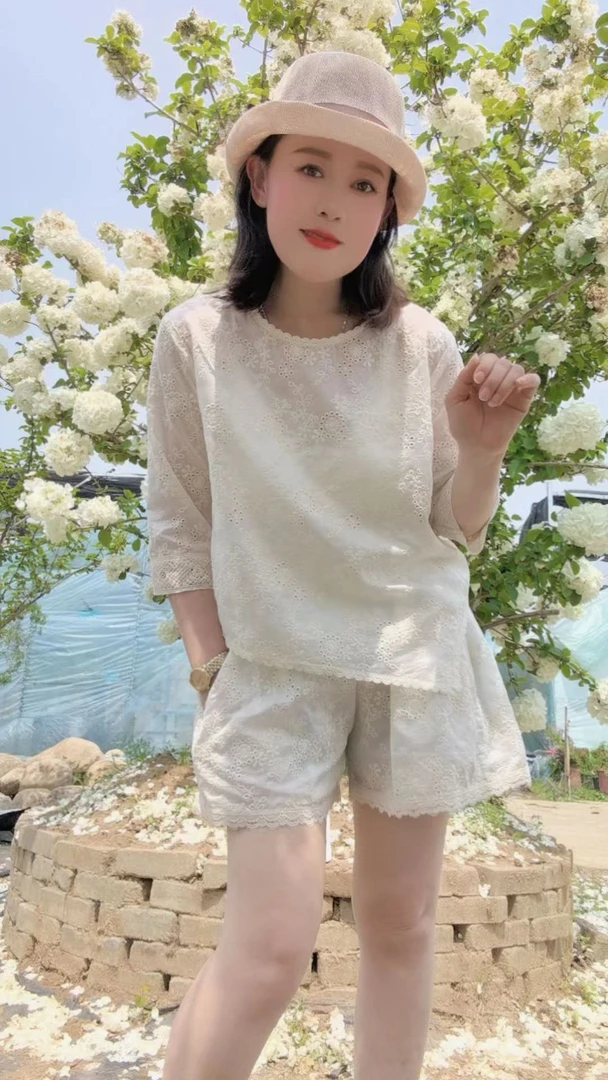 【七彩衣新品】3966休闲蕾丝衫气质短袖夏季百搭上衣