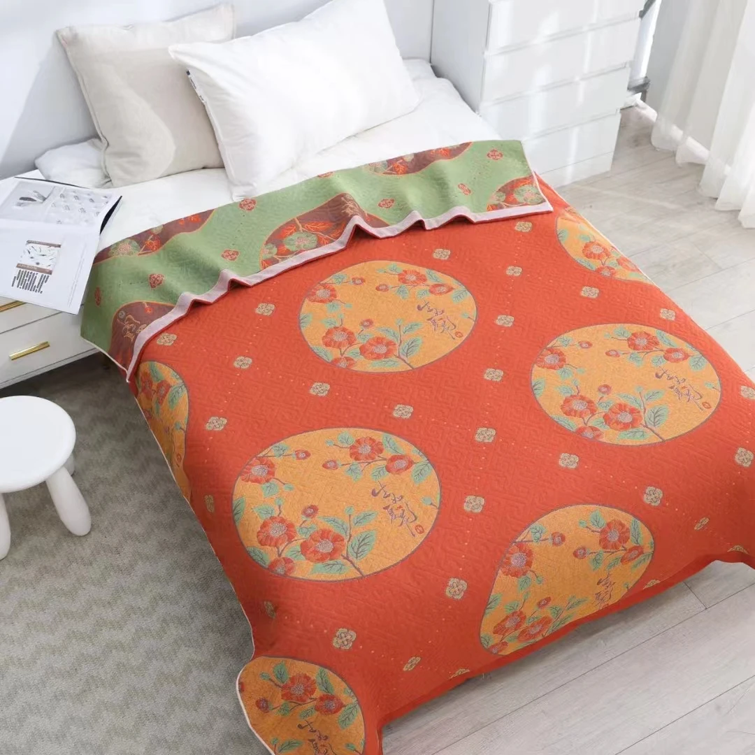 【岁月静好】1.5*2米纯棉细沙精梳棉单人床盖盖毯多功能