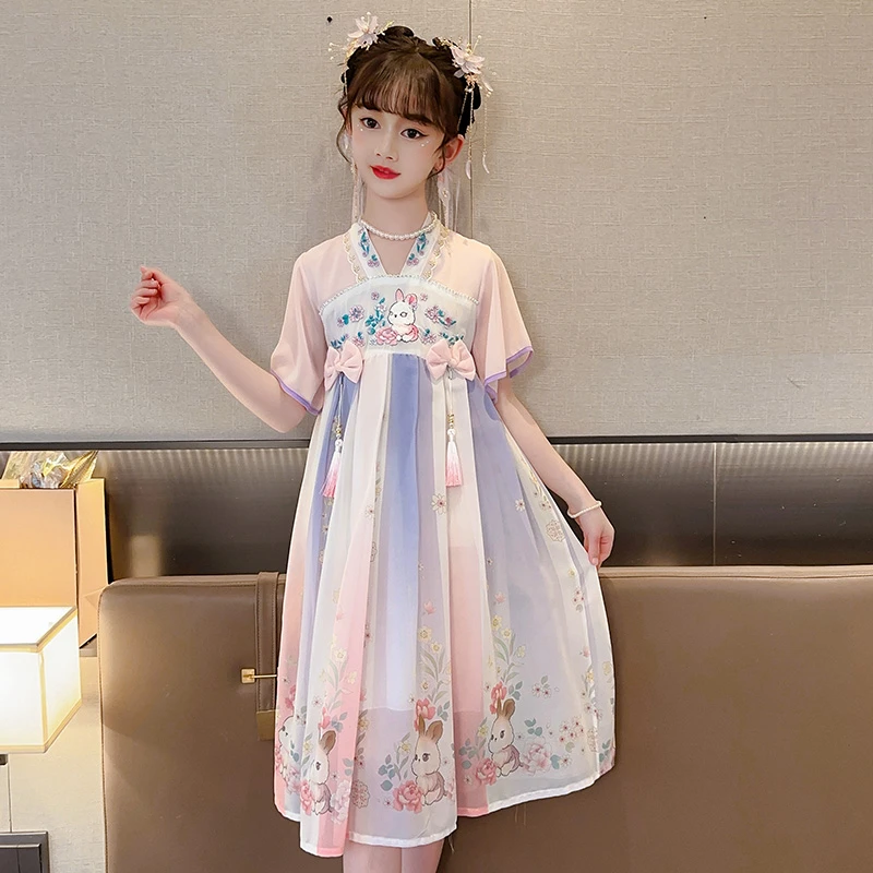 女童小孩古装汉服夏装新款洋气中国风公主超仙古风儿童夏款连衣裙
