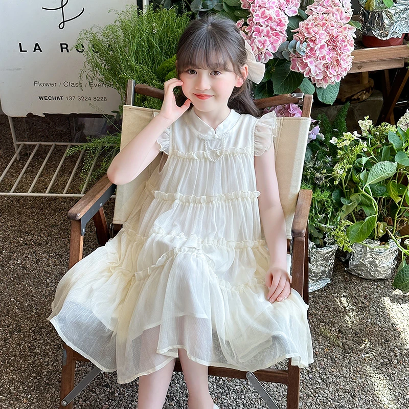 女童法式小飞袖背心裙连衣裙夏季2025新款洋气中大童公主裙儿童