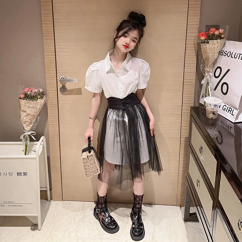 女童6-12连衣裙夏装2025新款中大童加长款衬衫纱裙儿童韩版套裙潮