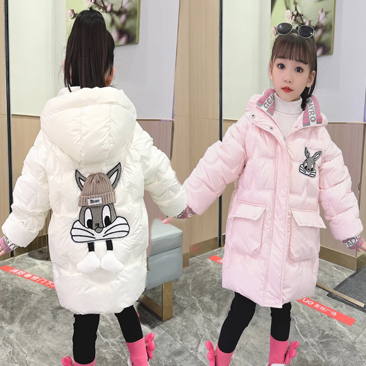 女童免洗棉服加绒加厚冬装2023新款洋气儿童棉袄中长款棉衣中大童