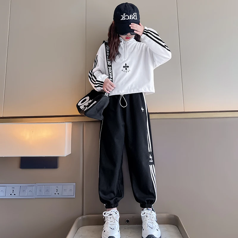女童秋装套装儿童网红洋气2025新款韩版时髦大童装春秋运动两件套