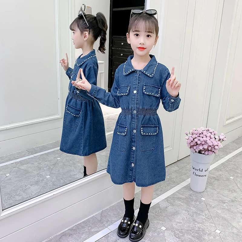女童连衣裙春装2025年新款儿童牛仔裙子春秋季洋气大童时髦公主裙