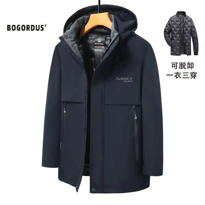 冬季男装棉服男士加厚保暖可脱卸可脱卸三穿中老年中长款男款棉袄