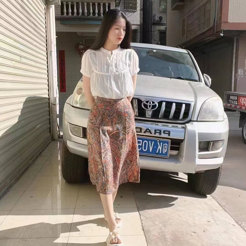 小叶古着 vintage 碎花女装复古女装显瘦气质夏季百搭半身裙