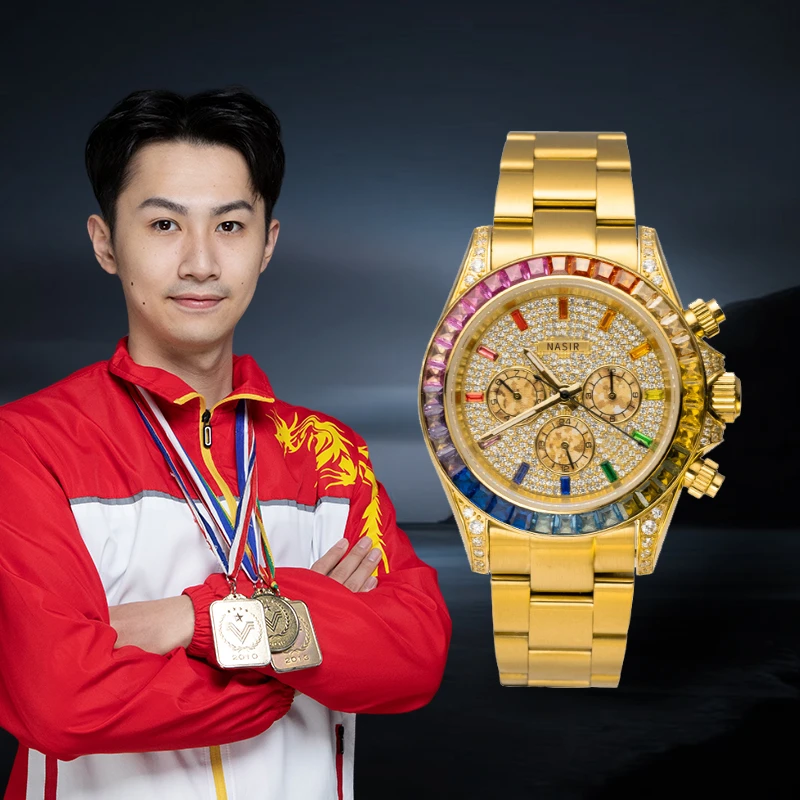 24k真金真钻正品男士机械腕表彩虹迪R829