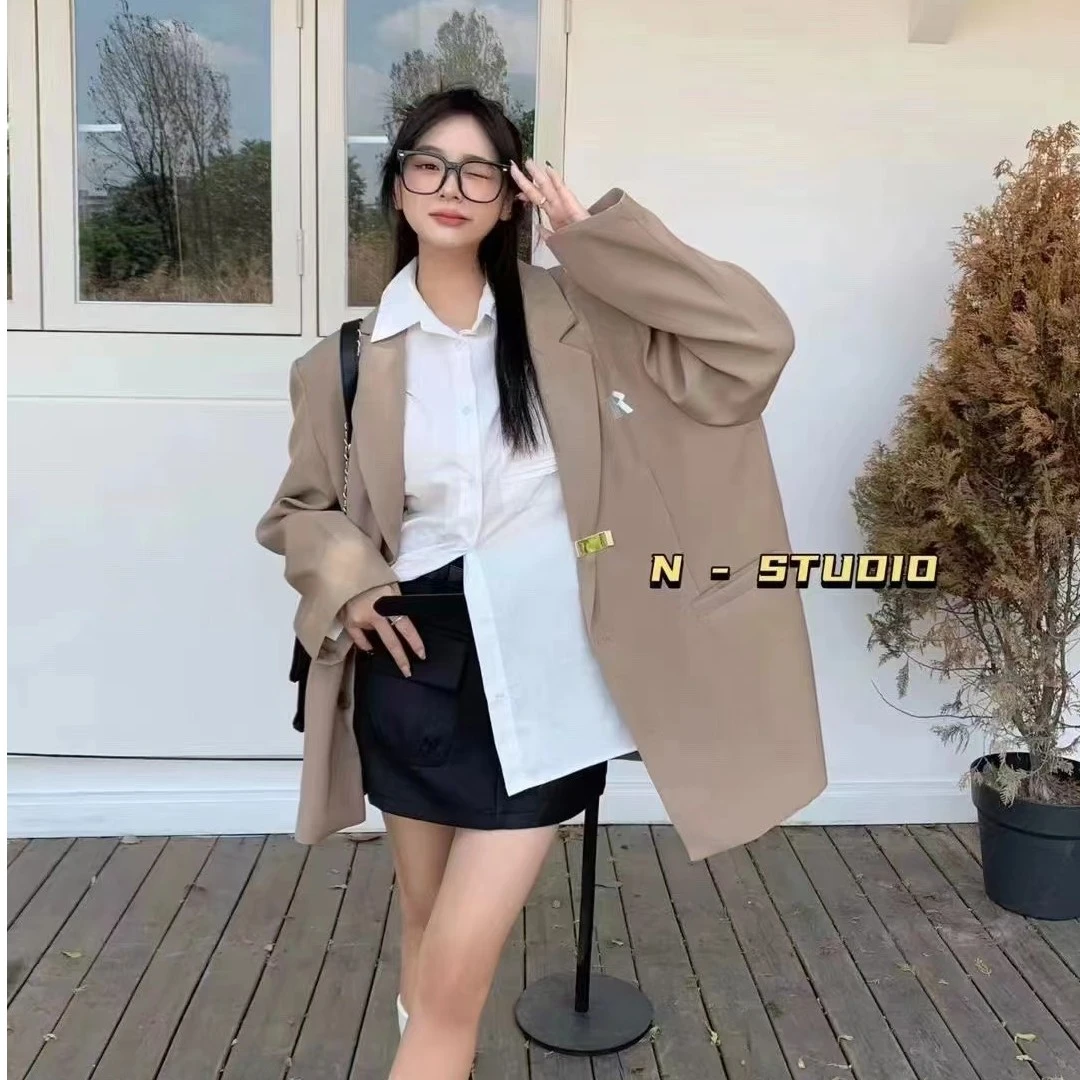 高级设计感黑色西装外套女2023早春秋季新款小众宽松廓形质感西服