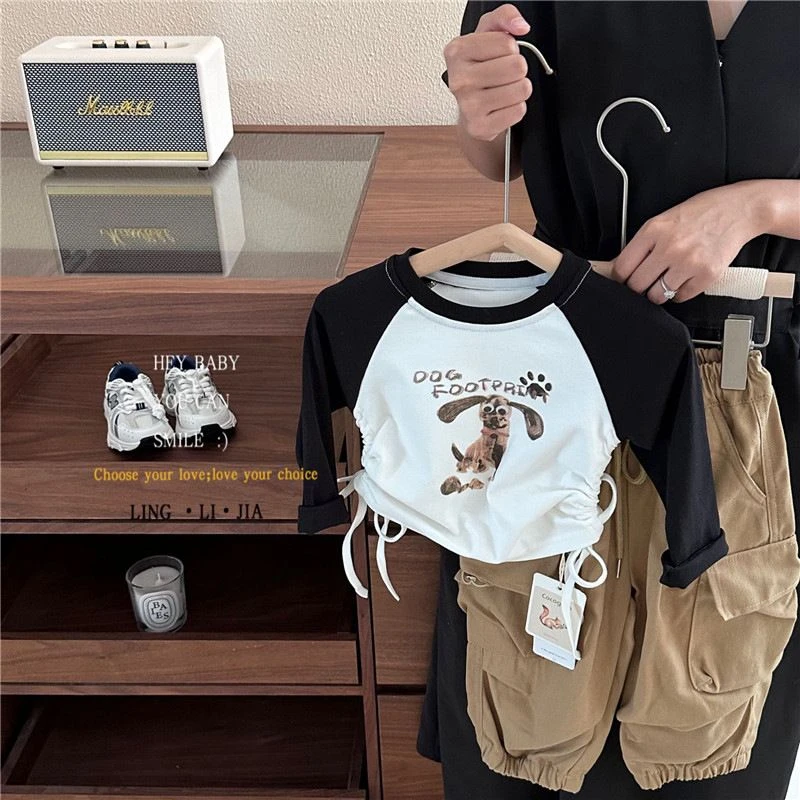 秋季新款韩版女童中小童可爱时尚卡通印花套装23407