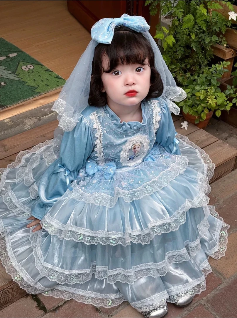 女童爱莎公主裙冬款冰雪奇缘爱沙裙子丝绒礼服儿童艾莎加绒连衣裙