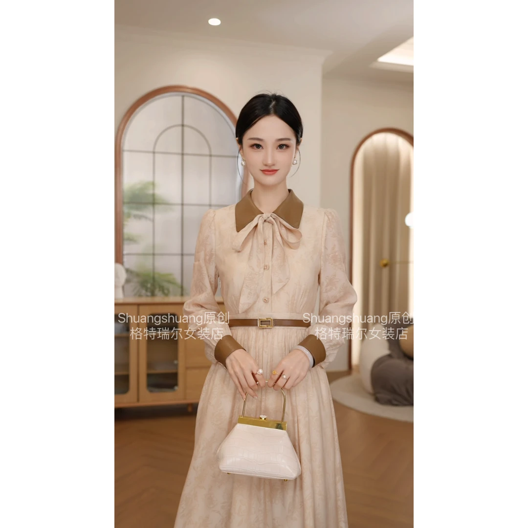 【双双&GERTCOREL】莫奈秋日 时尚洋气撞色显瘦连衣裙 XJ243L1077