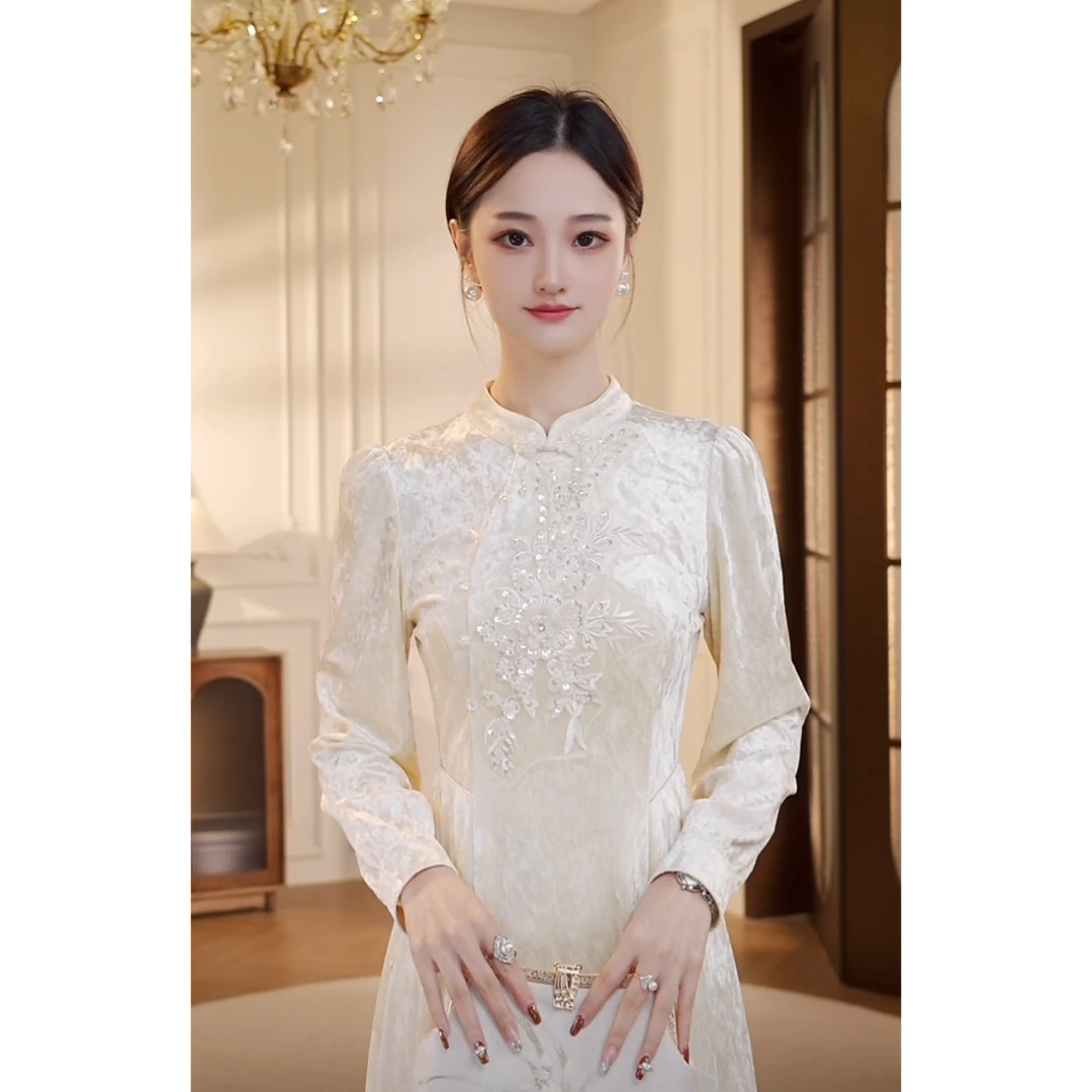 【双双&GERTCOREL】绽放时光 冬气质长袖新中式连衣裙 CC244L1083