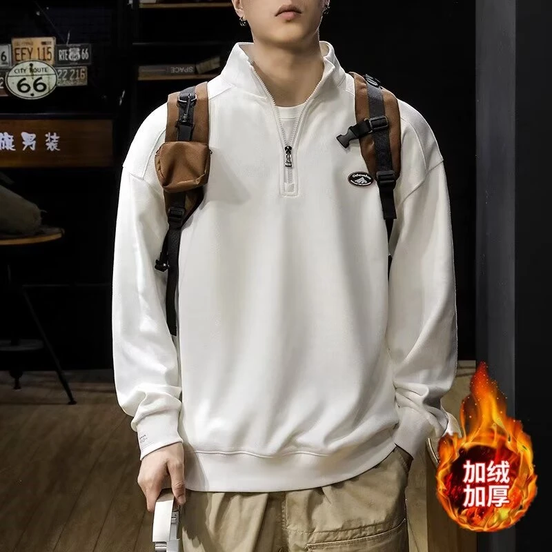 春秋重磅亨利领长袖T恤男卫衣美式打底春季宽松polo衫上衣潮男士