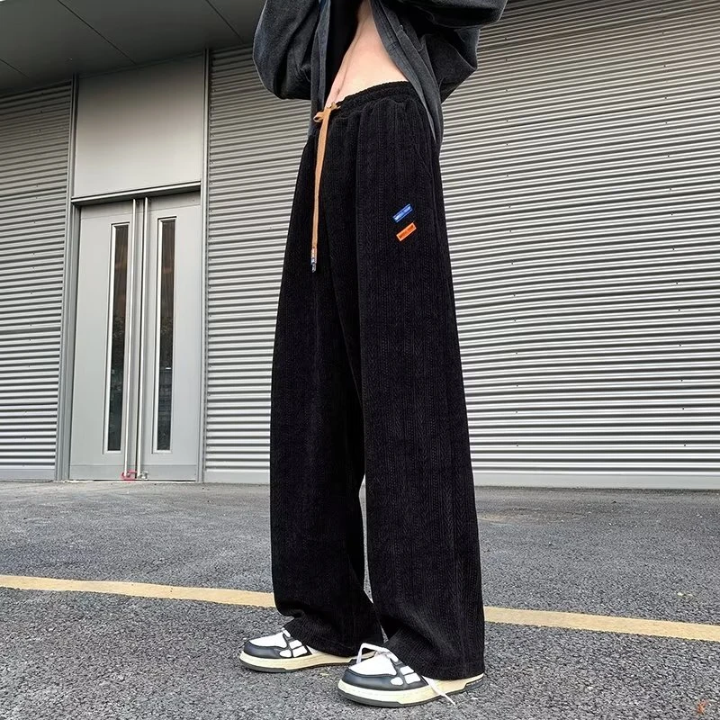 棕咖色裤子男小众设计感美式复古直筒卫裤oversize垂感针织阔腿裤