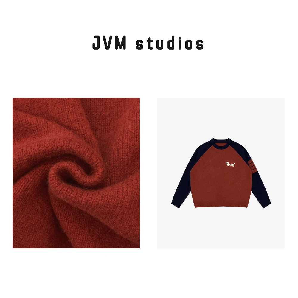 2023秋冬季新款JVM定制13763时尚百搭拼色小狗图案针织毛衣12/14