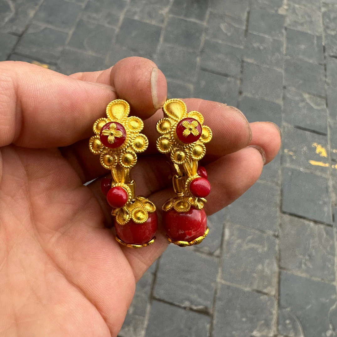 铜合金合成锆石耳饰 藏式民族女生耳环