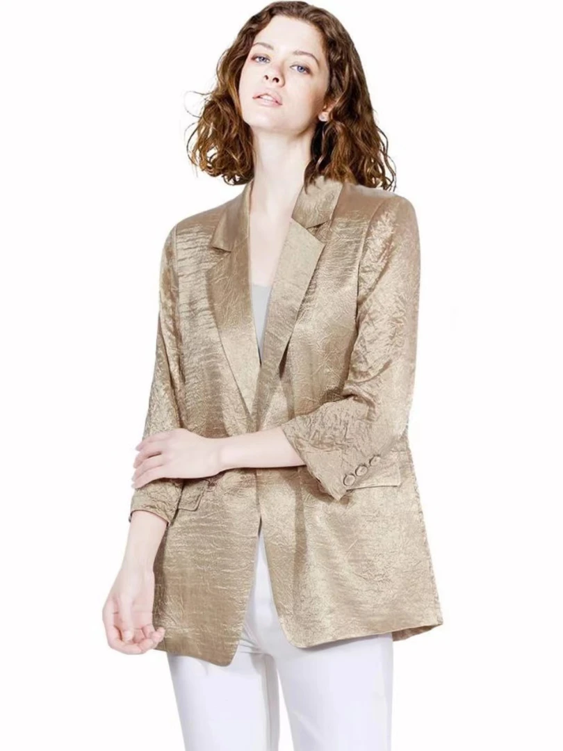 【大小秋】夏季新款重磅褶皱醋酸设计师款H廓形气质西装