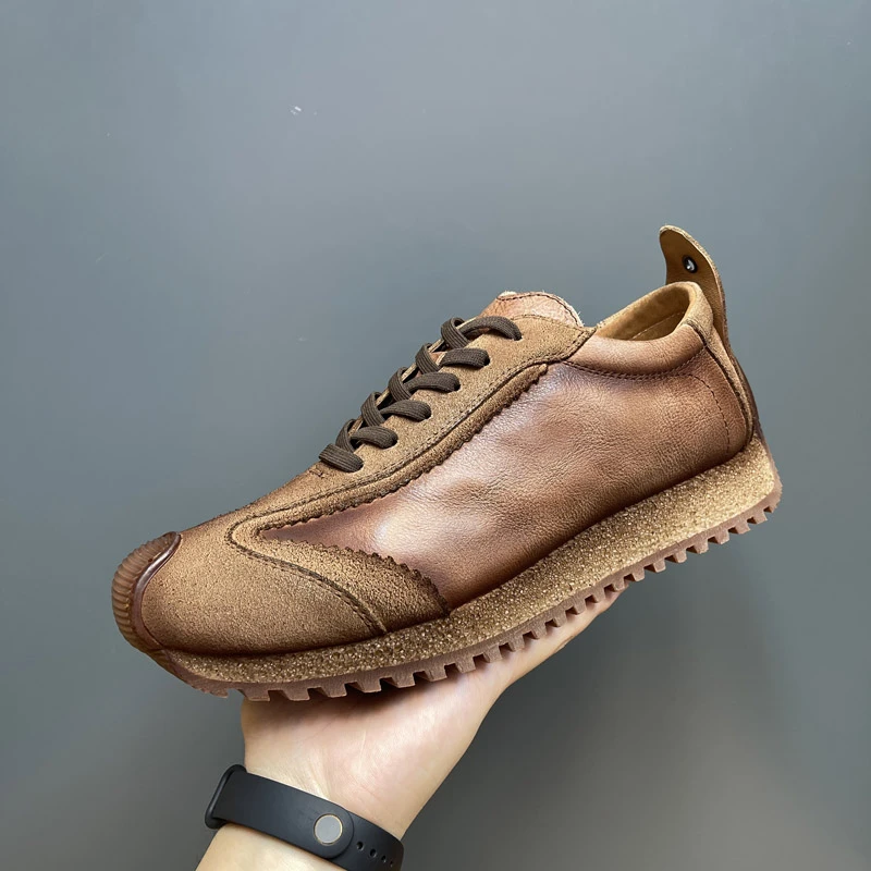 高端真皮运动休闲鞋男夏季复古透气软底潮鞋阿甘鞋厚底时尚小白鞋