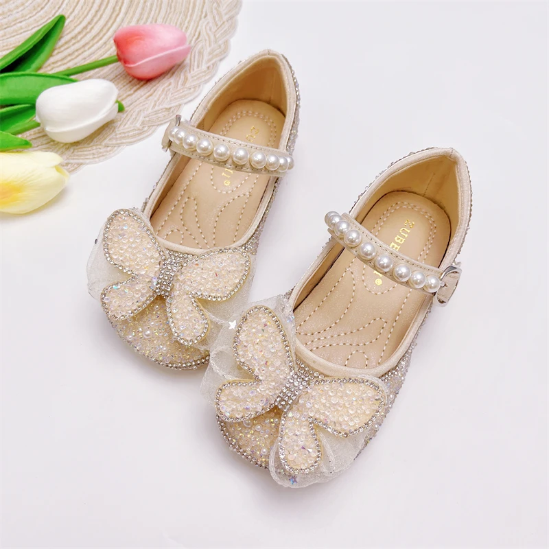 女童珍珠水钻小女孩童水晶公主鞋女孩软底单鞋时尚百搭春季儿童
