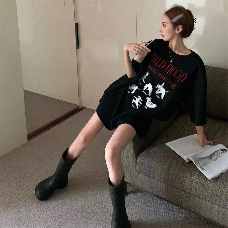 纯棉包臀中长款t恤女夏季300斤特大码胖mm宽松显瘦遮肚百搭连衣裙