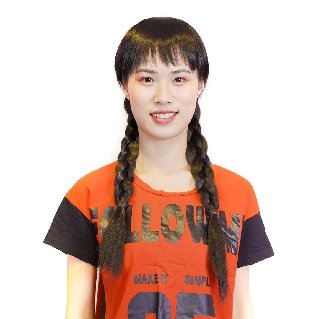 男女通用麻花辫黑色长发假发双辫子演出舞台齐斜刘海整顶假发套
