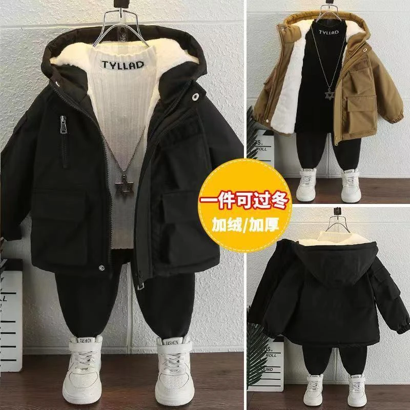 【冬季大促】童装男童加绒外套冬季2023新款男宝宝加厚衣服儿童冬