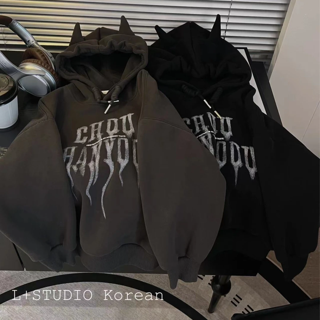 【小扬哥推荐】儿童帽衫2023韩版小恶魔翅膀印花洋气秋冬季连帽套