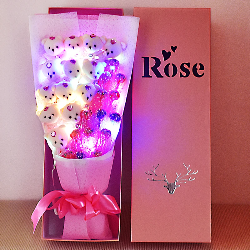 圣诞节元旦生日礼物女生闺蜜老婆送女朋友香皂玫瑰棒棒糖假花花束