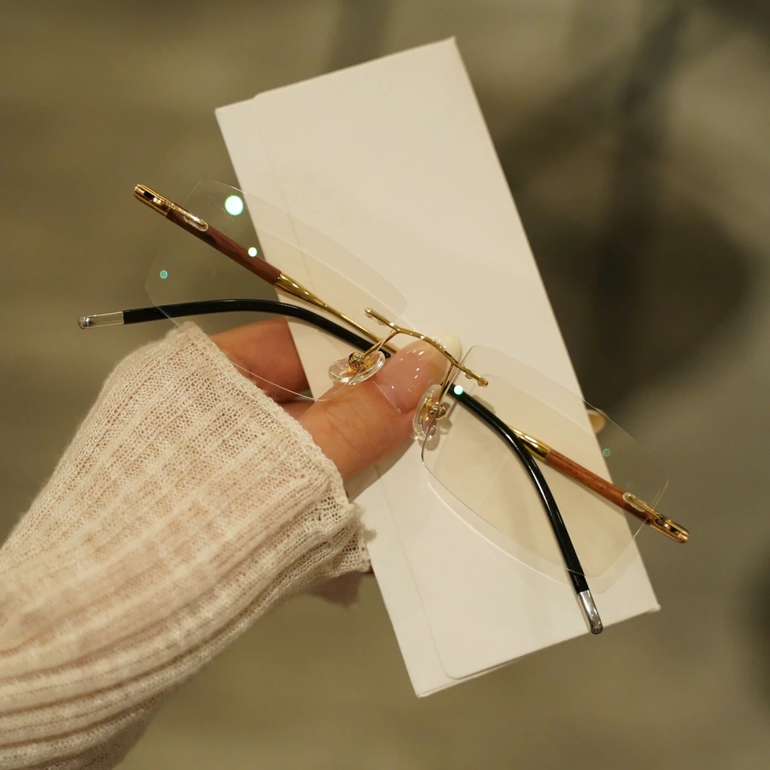 9046商务儒雅男士复古时尚超轻大框气质百搭方形无框切边无框眼镜