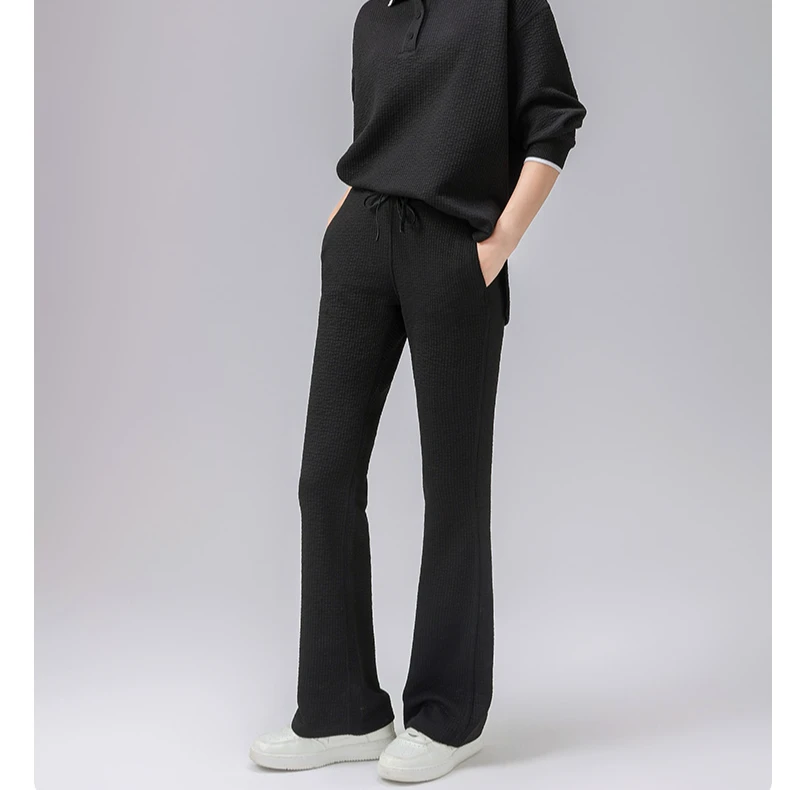 高端POLO衫套装休闲卫衣女上衣休闲裤运动裤女士翻领白色阔腿长裤