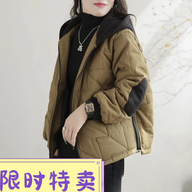 艾莱依羽绒服女新款2023冬季女士夹棉上衣休闲宽松百搭复古女装羽