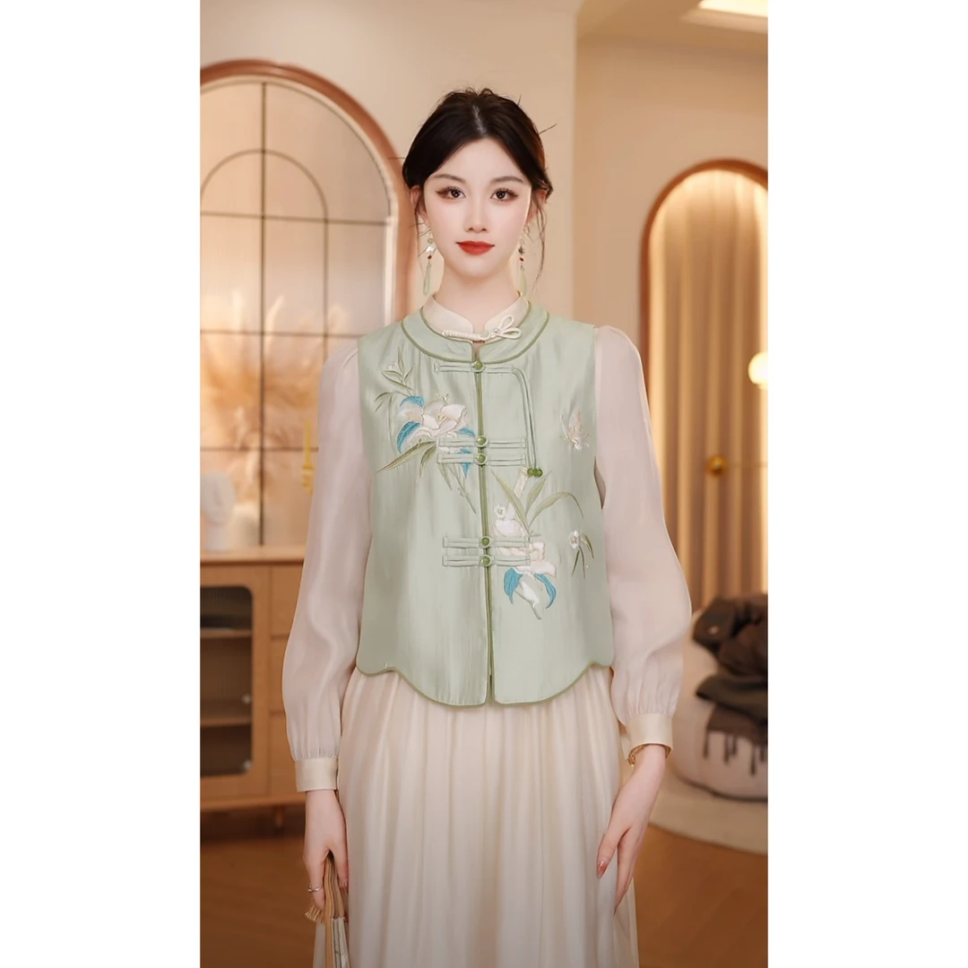 【梦梦&GERTC】烟柳欲清 新中式绣花圆领马甲/连衣裙 GC241W1026