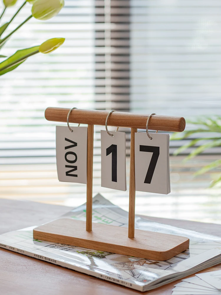 新款创意桌面木质日历摆件客厅拍摄玄关拍照日期牌台历道具装饰品