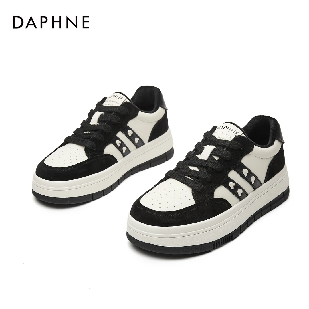 Daphne/达芙妮女鞋休闲女士百搭板鞋黑白软底防滑鞋女款加绒棉鞋