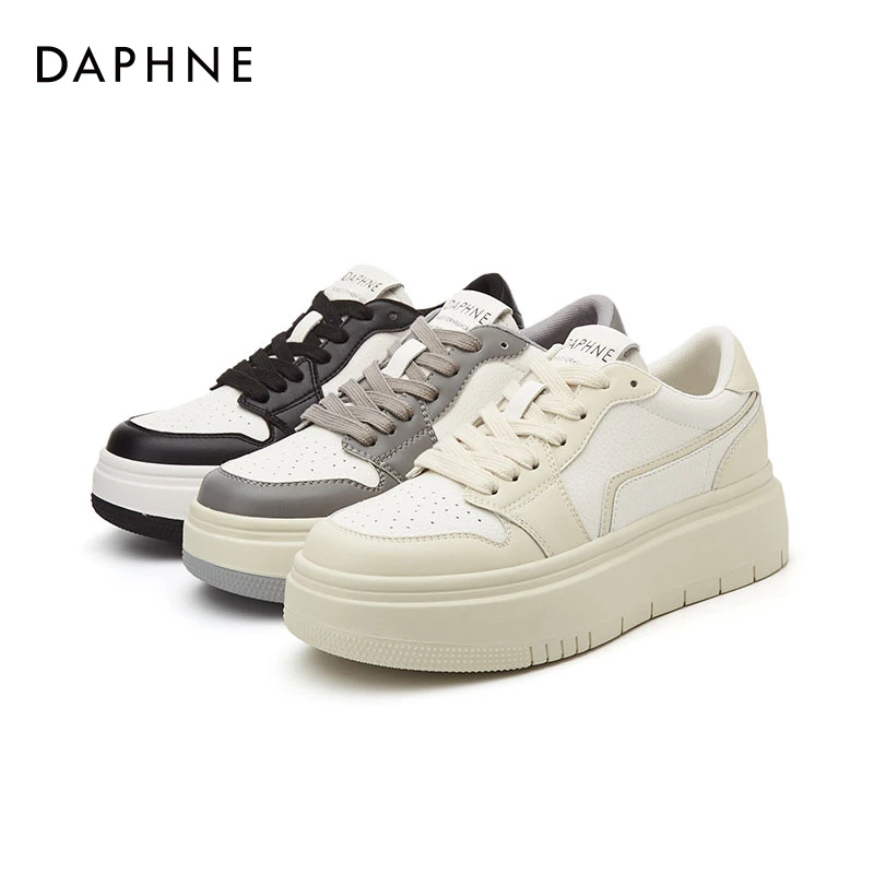 Daphne/达芙妮板鞋年复古时尚系带女款厚底低帮正品学生白色女鞋