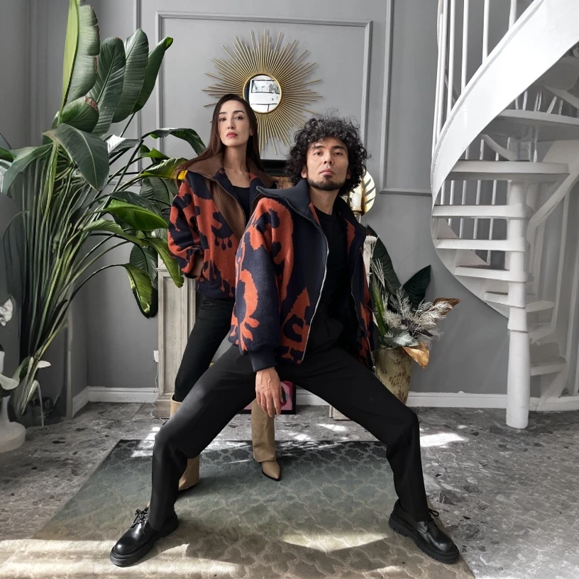 【PAKRYE】原创高奢男女女款冬季短款羊毛夹克情侣休闲保暖百搭印花