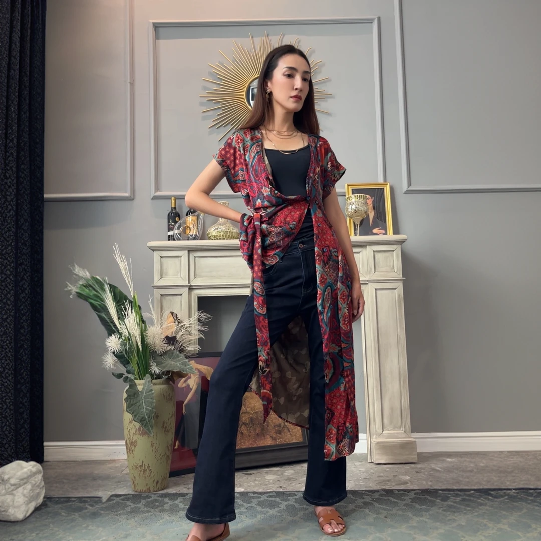 【PAKRYE】开叉连衣裙女装连衣裙气质夏季复古长裙修连衣裙