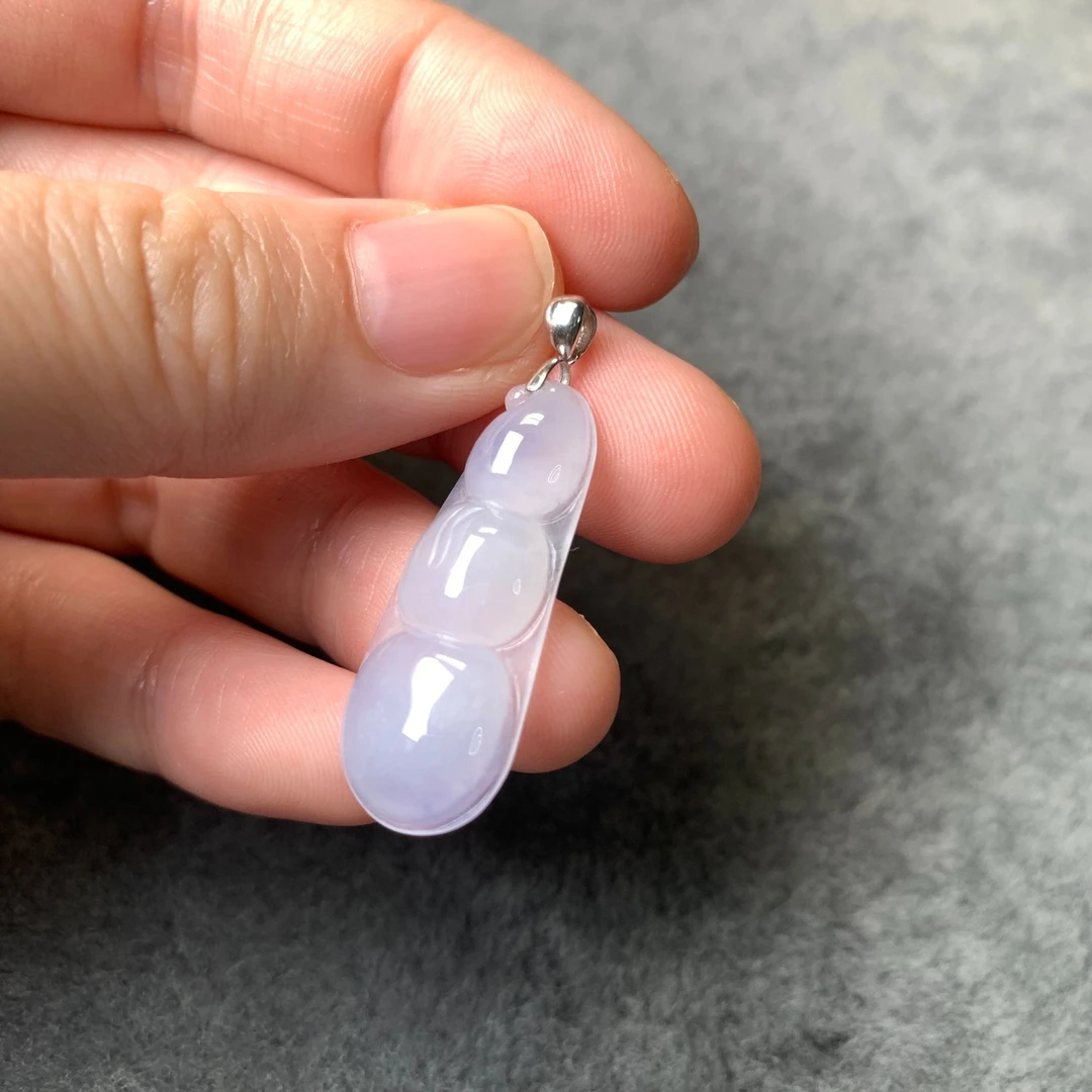 天然A货冰透紫色冰紫福豆K金镶嵌小吊坠