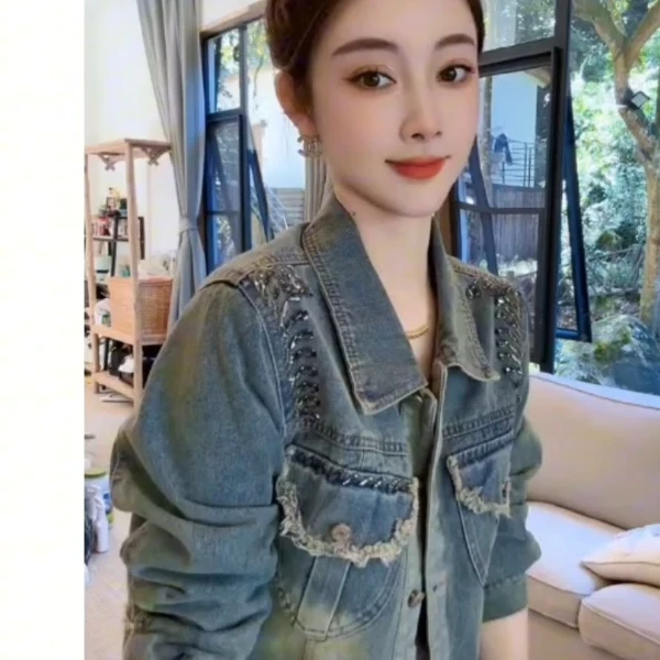 韩版宽松显瘦百搭短款复古毛边牛仔外套上衣2024新款牛仔外套女款
