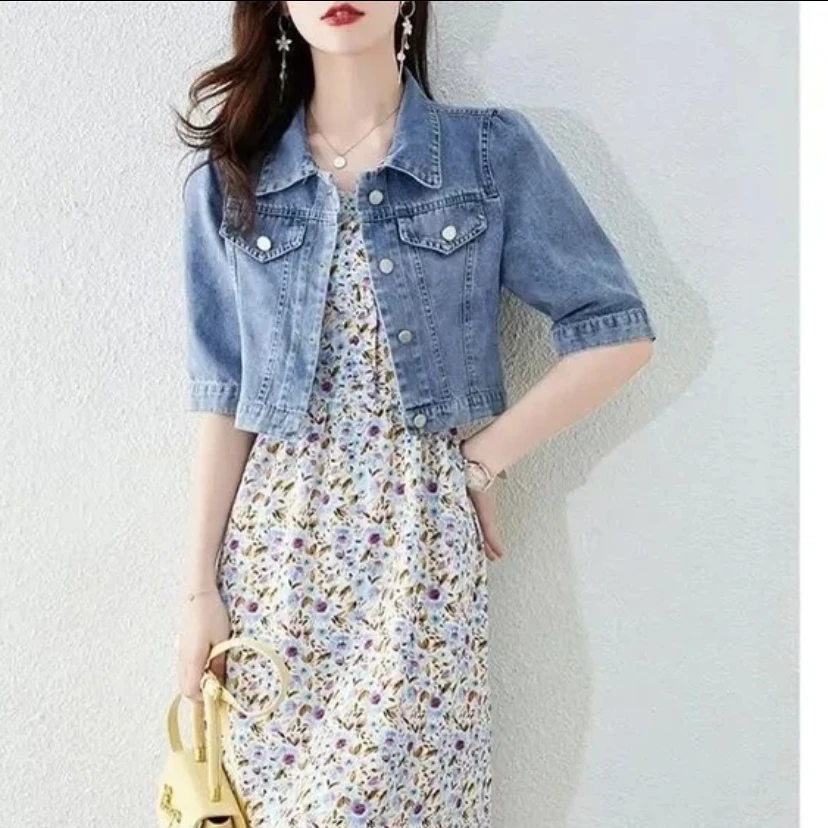 短款牛仔外套女2024夏季新款韩版复古宽松大码设计感百搭时尚上衣