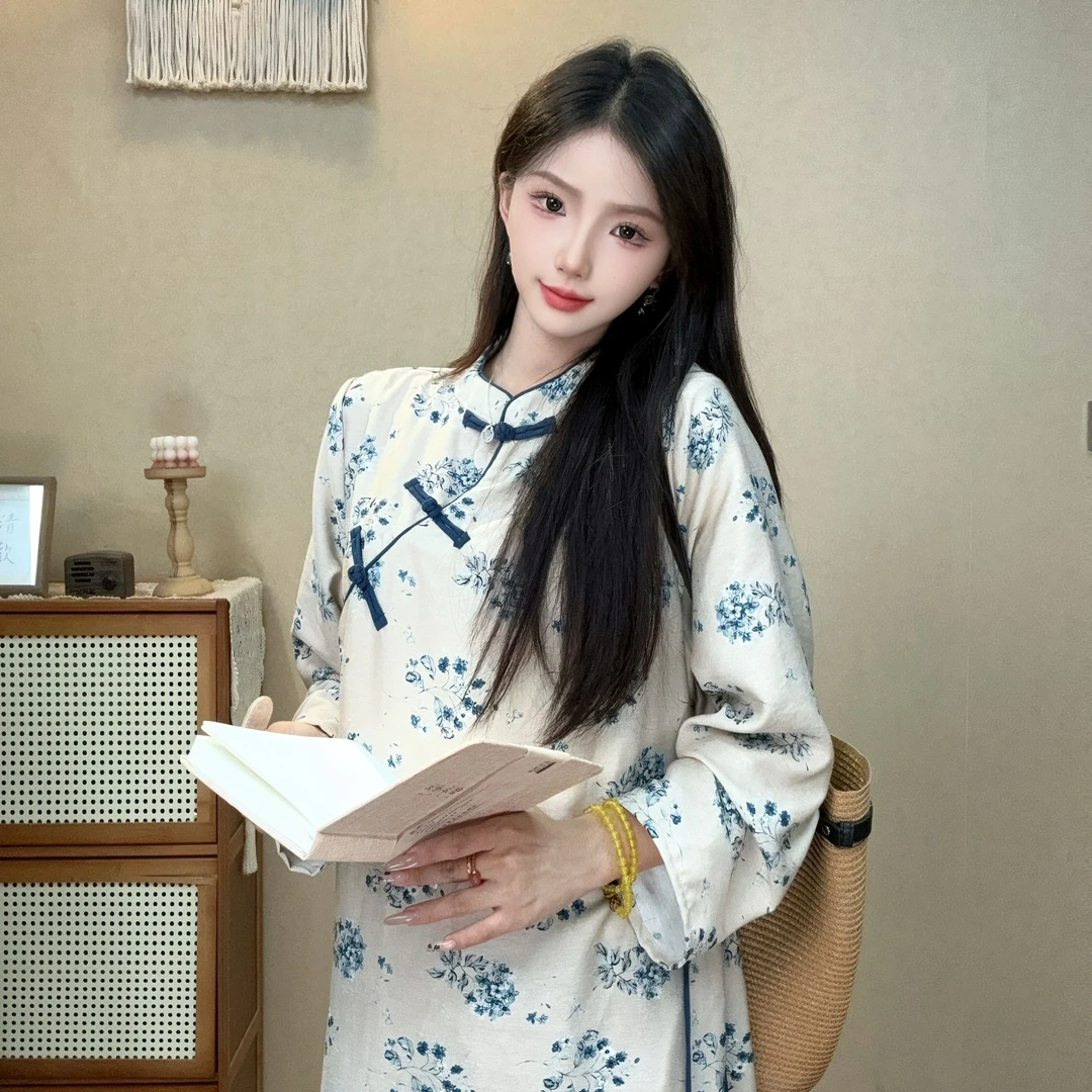 艺润家【蓝色森林】国风日常新中式长裙子秋季中国风百搭时尚复古