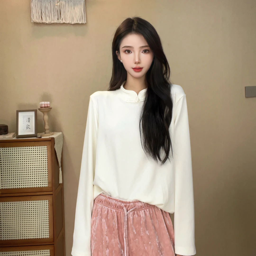 艺润家【青丝】新款女士纯色时尚百搭显瘦打底衫T恤中领上衣半高领