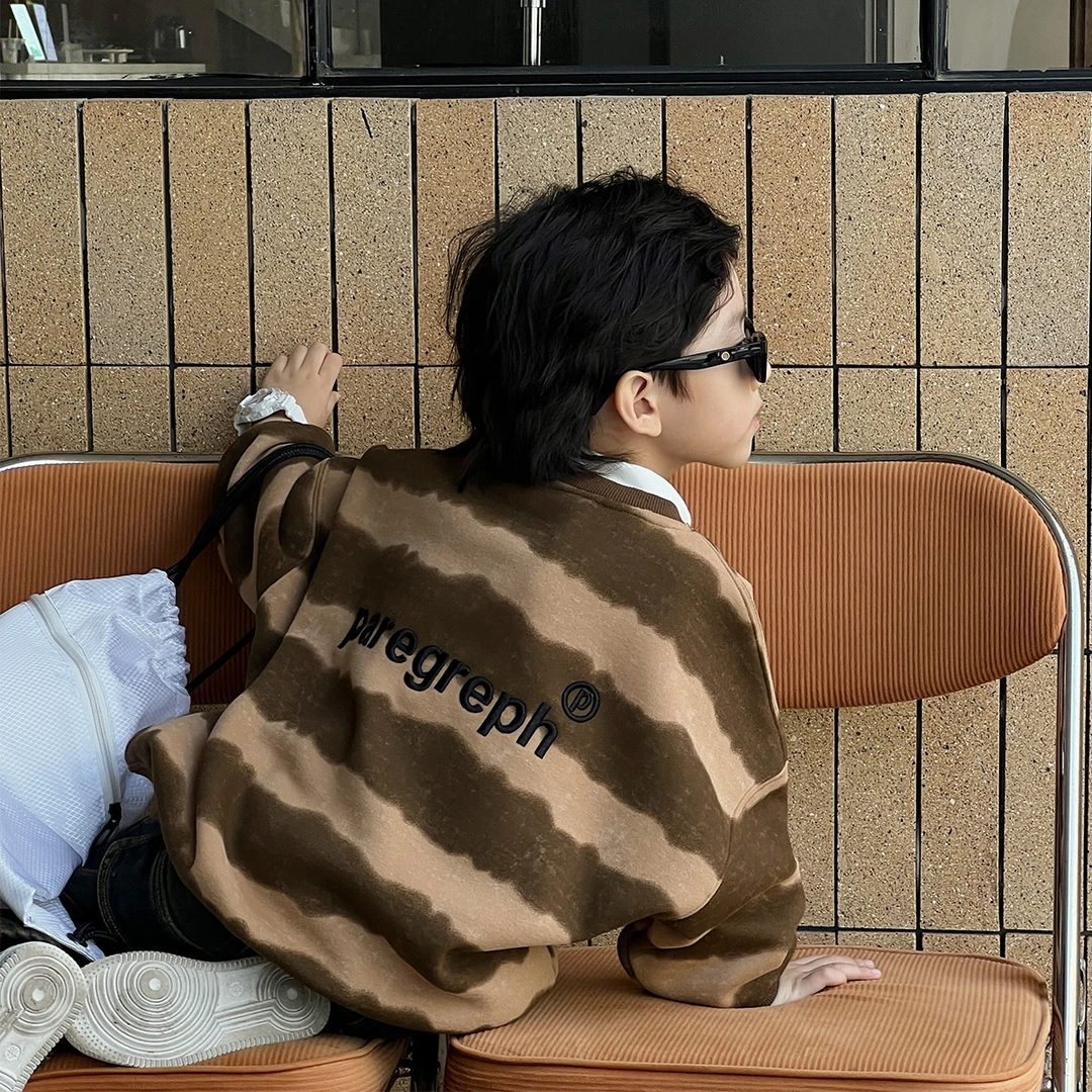 派町冬款儿童韩版字母刺绣休闲宽松套头薄绒卫衣WP0142-WPP