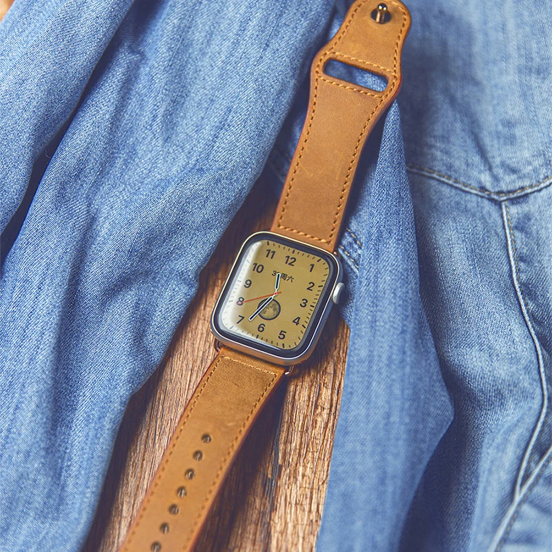 适用苹果手表AppleWatch S10代头层真皮表带iwatch官方男女ultra2