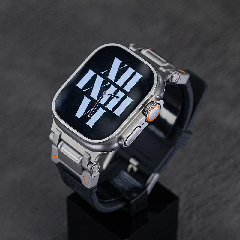 机甲金属iwatch10表带适用苹果手表AppleWatch户外液态硅胶ultra2