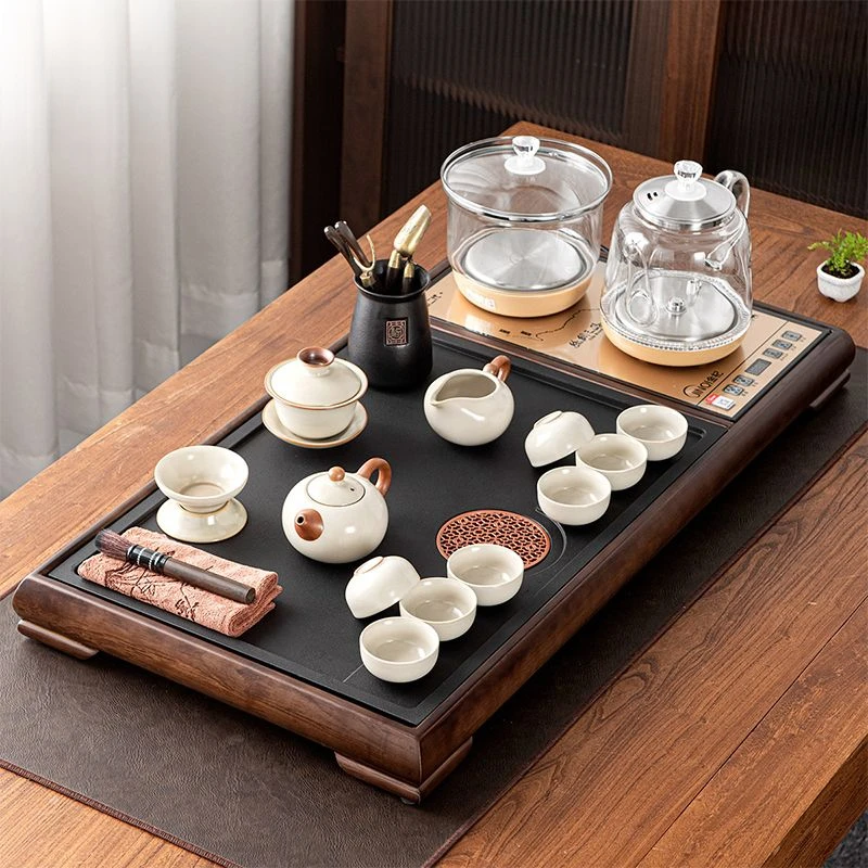 新款2024新款功夫茶具套装全自动烧水壶家用客厅简约四合一体茶盘